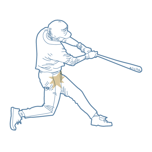 Illustration of hip/groin injuries in baseball.