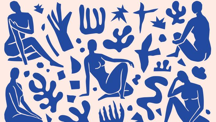 Henri Matisse-like female figure cutouts in different poses.