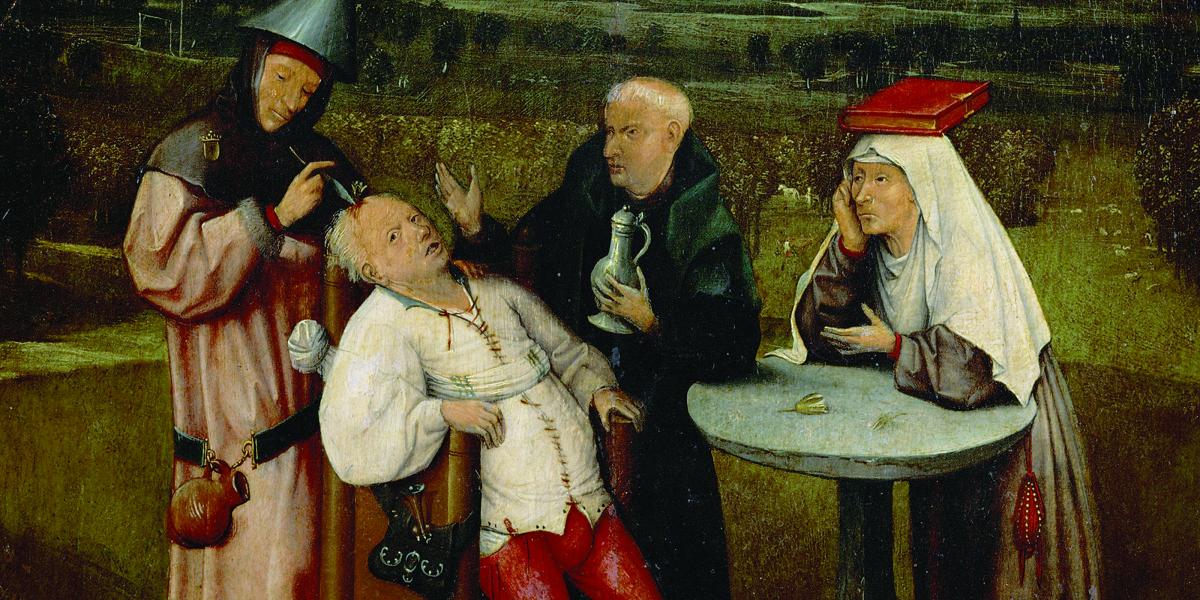 Hieronymus Bosch's 1480 painting "The Extraction of the Stone of Madness" shows a healer removing a tulip from a man's head