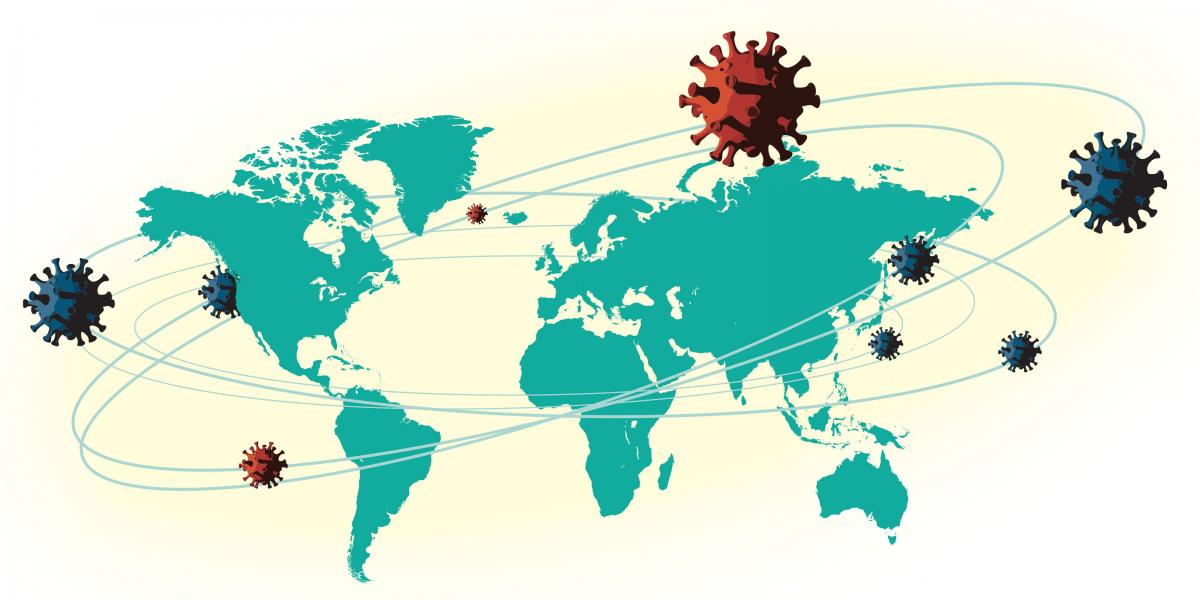 world map overlaid with coronavirus