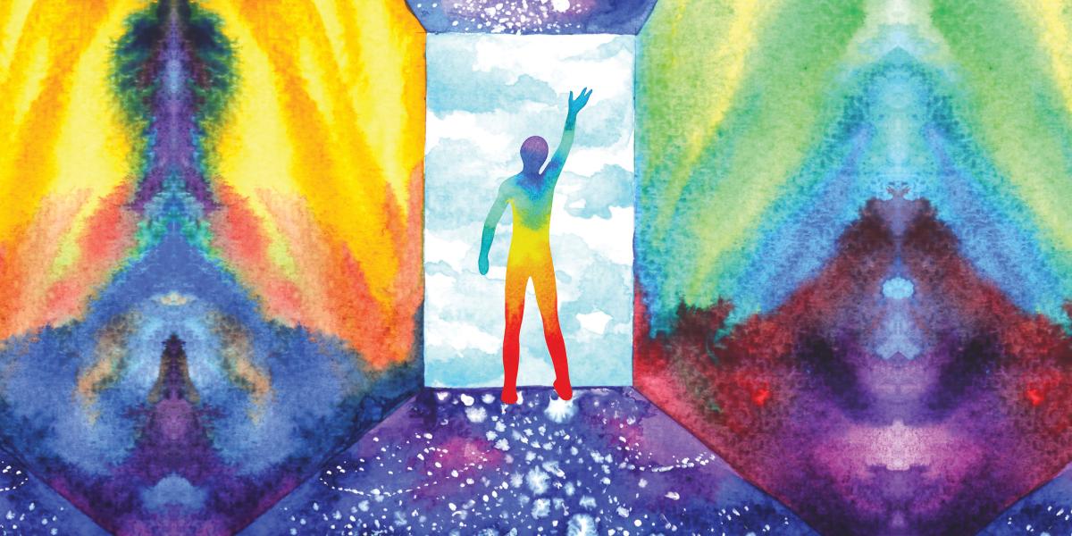 abstract image of person in multicolor doorway