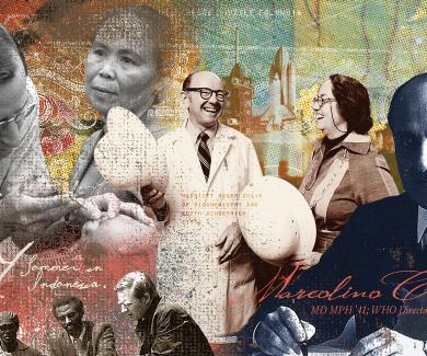photo illustration featuring historical photos of school faculty
