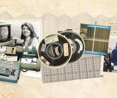 A collage of various memorabilia relating to computers and artificial intelligence.