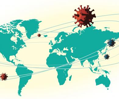 world map overlaid with coronavirus