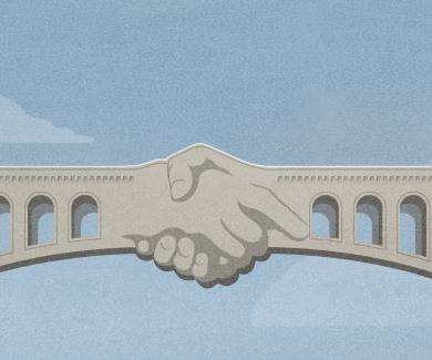 illustration of a bridge formed by two clasped hands